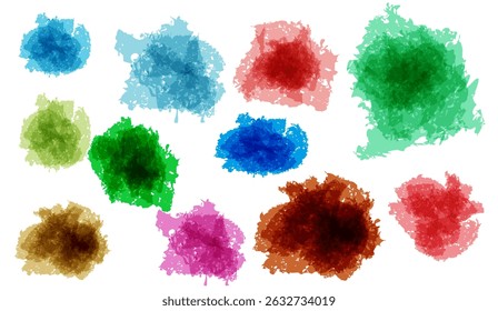 Watercolor Splashes in Vibrant Hues: A Dynamic Abstract Collection on White for Artistic Designs and Creative Backgrounds, Offering a Range of Colorful Element