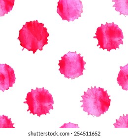 Watercolor splatter seamless pattern. Bright watercolor stains repetitive background. Abstract blobs wallpaper. Wet watercolor splashes on paper. EPS10 vector abstract background. Isolated on white.