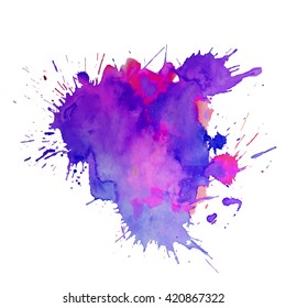 Watercolor spot with droplets, smudges, stains, splashes. Colorful multicolor blot in grunge style. To design and decor backgrounds, banners, flyers