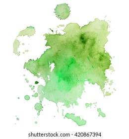 Watercolor spot with droplets, smudges, stains, splashes. Colorful multicolor blot in grunge style. To design and decor backgrounds, banners, flyers.