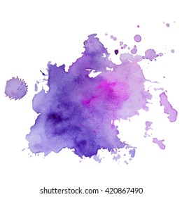 Watercolor spot with droplets, smudges, stains, splashes. Colorful multicolor blot in grunge style. To design and decor backgrounds, banners, flyers.