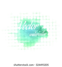 Watercolor spot on the checkered paper, vector illustration