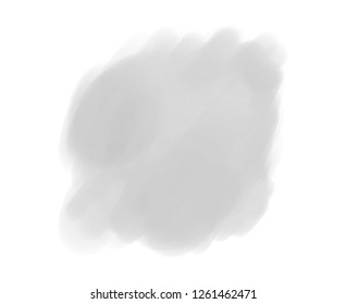 Watercolor spot on white. Digital aquarelle blotch on isolated background. Light blur stain. Hand drawn backdrop for design and work. Black and white illustration