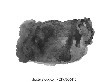 Watercolor spot on white. Hand drawn painted smudge. Watercolor artwork. Art banner. Black and white illustration