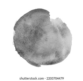 Watercolor spot on white. Hand drawn painted stain. Art studio. Black and white illustration