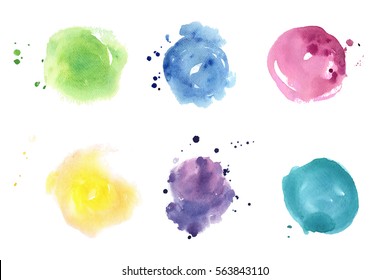 Watercolor spots set. Pastel colors splash, stains.