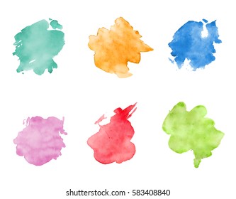 Watercolor spots set. Realistic bright colorful stains.