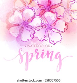 Watercolor spring flower background. Vector illustration 
