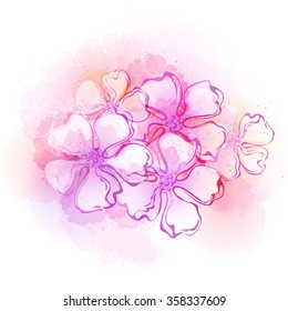 Watercolor spring flower background. Vector illustration 