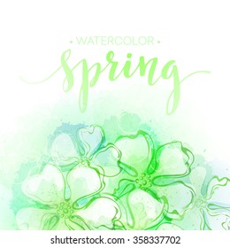 Watercolor spring flower background. Vector illustration