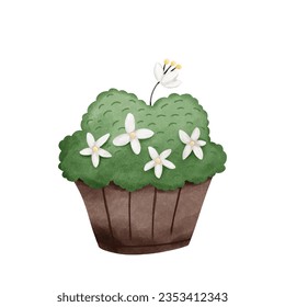 Watercolor Spring Green Flowers Pot Drawing Vector
