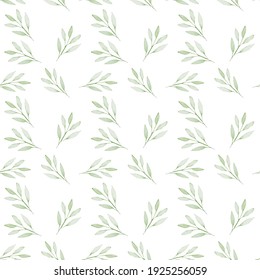 Watercolor spring seamless pattern with hand drawn branches and leaves, trees. green leaves background. Texture for fashion fabrics, home decor,T-shirts, cards and templates,Vector illustration