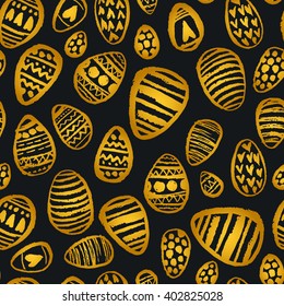 Watercolor spring shiny egg pattern. Vector vintage nature seamless background for Ester holidays.