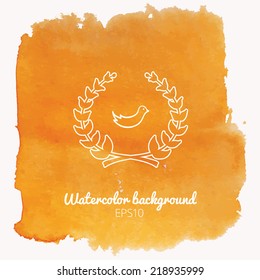 Watercolor square background with laurel wreath. Vector illustration. Hand-painted collection.