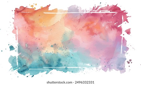 watercolor square rectangle background with brushstrokes and splashes, rainbow colors	
