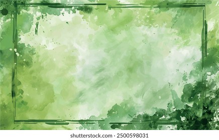 watercolor square rectangle background with brushstrokes and splashes, green leaves colors	
