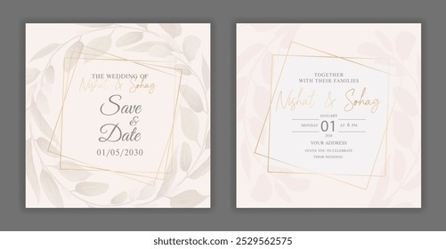 Watercolor Square Wedding event and party Invitation card Set Template
