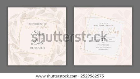 Watercolor Square Wedding event and party Invitation card Set Template