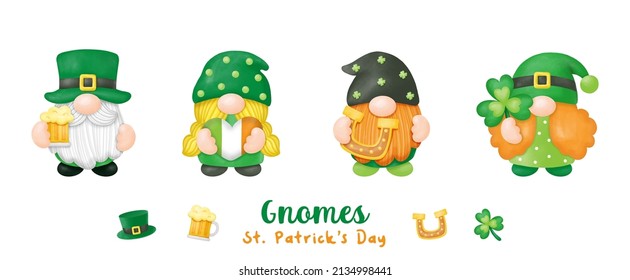 Wasserfarbe St. Patrick's Day Gnomes Clipart, Digital-Malerei