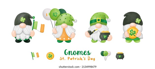 Watercolor St. Patrick's Day Gnomes Clipart, Digital painting