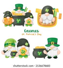 Watercolor St. Patrick's Day Gnomes Clipart, Digital painting