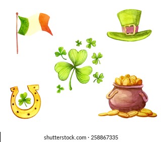 watercolor st Patrick's day icons set 