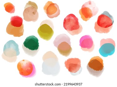 Watercolor Stain Abstract Shapes Colorful Dots, Handdrawn Painting Circle, Minimal Blob Yellow Red Blue 