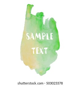 Watercolor stain banner yellow green color. Watercolor background