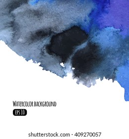 Watercolor stain in blue colors. Abstract watercolor background. Vector illustration