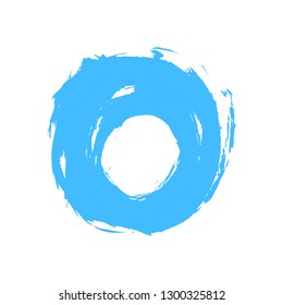 Watercolor stain circle brushstroke blue color isolated on white background.