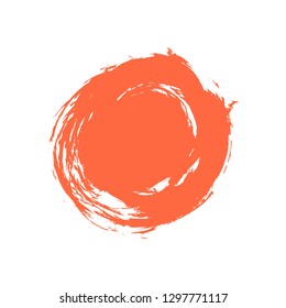 Watercolor stain circle brushstroke isolated on white background. The sketch was drawn red ink in handmade technique. The design graphic element is saved as a vector illustration in EPS file format.