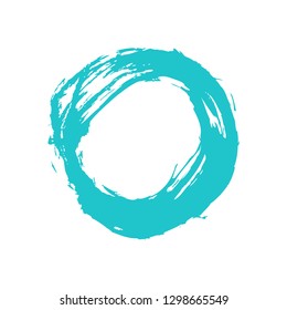 Watercolor stain circle brushstroke isolated on white background. The sketch was drawn turquoise ink in handmade technique. The design graphic element is saved as a vector illustration in EPS file.