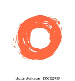 Watercolor stain circle brushstroke red color isolated on white background.