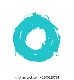 Watercolor stain circle brushstroke turquoise color isolated on white background.