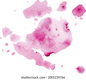 Watercolor stain isolated on white background. Aquarelle pink colorful spot. Abstract splash for banner, wedding invitation, decoration, postcard. Watercolor background
