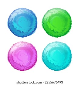 Watercolor stain splashe paint. Spots logo texture with brush stroke green blue pink orange. Round, spot. Natural organic bio eco organic. Vector sketch illustration
