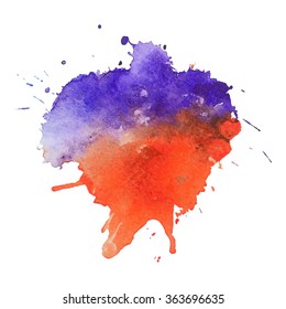 Watercolor Stain With Streaks Of Blue Orange Color. Banner For Your Text. Vector Illustration