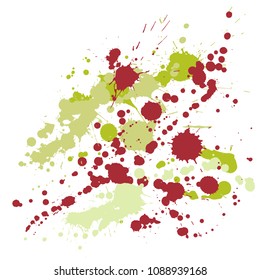 Watercolor stains grunge background vector. Mottled ink splatter, spray blots, mud spot elements, wall graffiti. Watercolor paint splashes pattern, smear liquid stains splatter backdrop.