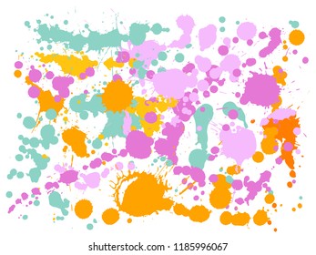 Watercolor stains grunge background vector. Hipster ink splatter, spray blots, dirty spot elements, wall graffiti. Watercolor paint splashes pattern, smear fluid stains spots background.