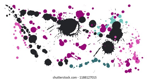 Watercolor stains grunge background vector. Rusty ink splatter, spray blots, dirty spot elements, wall graffiti. Watercolor paint splashes pattern, smear liquid stains splatter background.