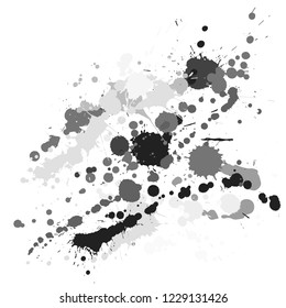 Watercolor stains grunge background vector. Artistic ink splatter, spray blots, mud spot elements, wall graffiti. Watercolor paint splashes pattern, smear fluid stains splatter backdrop.