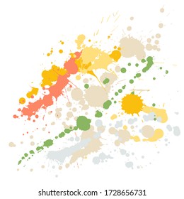 Watercolor stains grunge background vector. Trendy ink splatter, spray blots, dirty spot elements, wall graffiti. Watercolor paint splashes pattern, smear liquid splats stains background.