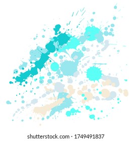 Watercolor stains grunge background vector. Graphic ink splatter, spray blots, mud spot elements, wall graffiti. Watercolor paint splashes pattern, smear fluid stains spots backdrop.