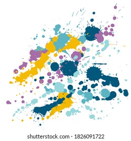 Watercolor stains grunge background vector. Retro ink splatter, spray blots, mud spot elements, wall graffiti. Watercolor paint splashes pattern, smear liquid stains spots background.