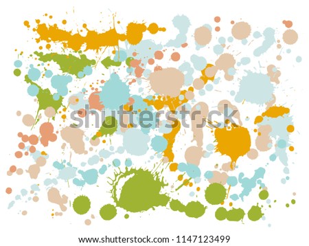Watercolor stains grunge background vector. Mottled ink splatter, spray blots, mud spot elements, wall graffiti. Watercolor paint splashes pattern, smear fluid stains spots backdrop.