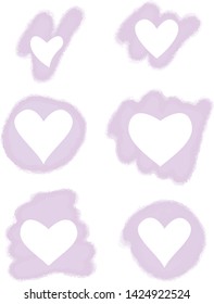 Watercolor stains with hearts. Valentines day template. Love symbol on stains. Vector illustration for romantic decoration. 