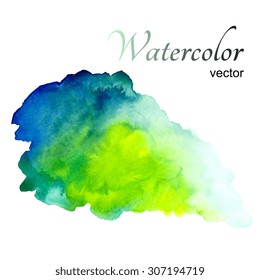 Watercolor stains on white background in green and blue tones vector