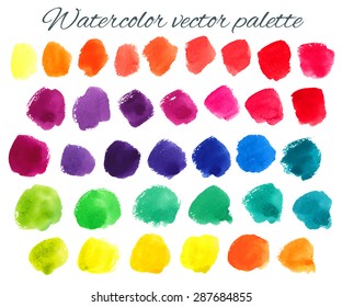 Watercolor stains set. Bright hand painted palette.Template for your design. Vector illustration