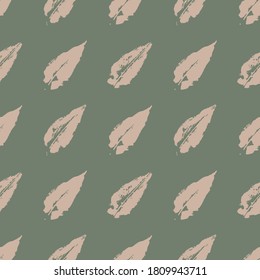 Watercolor stamp autumn fall tree green beige leaf vector seamless pattern texture background