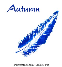 Watercolor stamped isolated autumn leaf on white background. Vector version